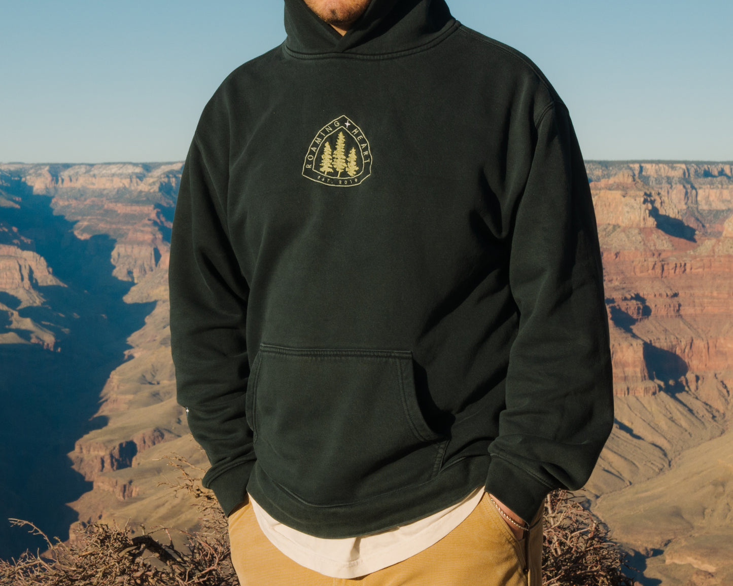 Roaming Heart | Embroidered Hoodie in Pine