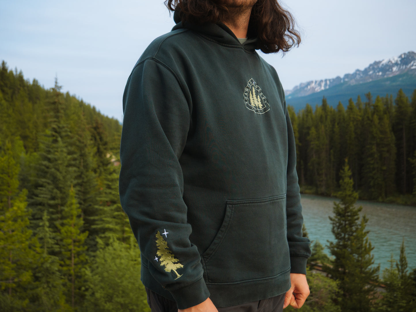 Roaming Heart | Embroidered Hoodie in Pine